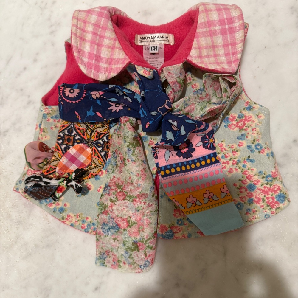 Amo Makaria Vest Floral Patchwork Peter Pan Collar‎ Sleeveless Top Size CH
